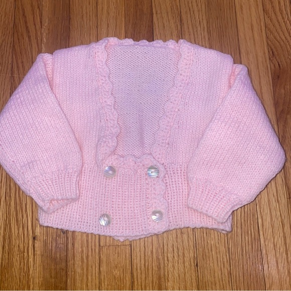 Vintage Baby Girl Hand Knit Square Neck Cardigan Sweater - Picture 1 of 7